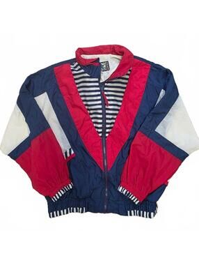 River Edge Sport windbreaker jacket red white blue color block stripe chevron L